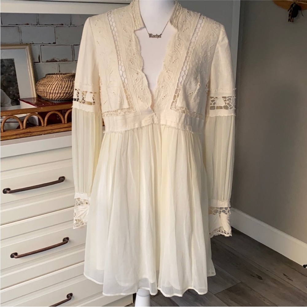 Free People In Dreamland Mini Dress long sleeve babydoll sz 4